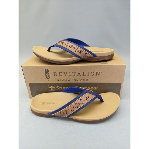 Spenco Miramar SP1223BLU Women Brown Blue Synthetic Flip-Flops Sandals Sz W5.5 B - Picture 2 of 9